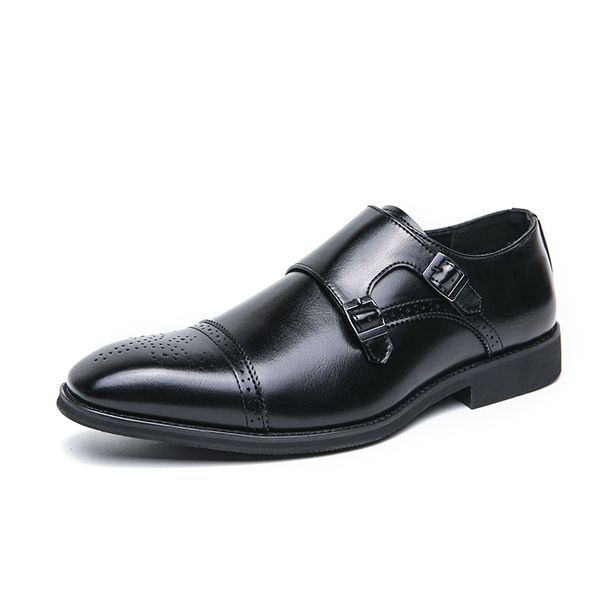 Cross-Border Business Double Buckle Monk Men's Large Size Pointed Formal European And American Office Brogue Leather_vogvips.com