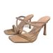 Nude Patent Leather One-strap Sandals - Women's New Summer Collection, Stiletto Heel, Square Toe, High Heels, Sexy Open-toe Slides_vogvips.com