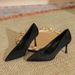 Black Suede High Heel 2023 Spring Autumn New Thin Heel Shallow Mouth Veratile Profeional Work Student Etiquette_vogvips.com