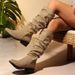 New Oversized Suede Knight Boots With Folded Pile Round Toe, Thick Heel, Western Cowboy Boots, Long Tube_vogvips.com
