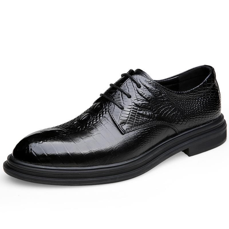 Euro Step Business Formal Leather For Men, Korean Genuine Leather, Breathable, Round Toe, British Style, Versatile, First Layer_vogvips.com