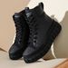 Four Seasons Thick Sole Heightening Women's Comfortable High Top Sports Shoes Daily Laced Black Casual Shoes_vogvips.com