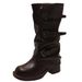 Women's Fashion Cowboy Boots With Chunky Heel - Retro Stacked Ankle Boots For Women, Comfortable Round Toe Mid-Calf Boots In Black & Brown_vogvips.com