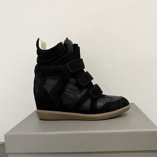 Women S High Top Casual Thick Bottom Heightening Magic Tape Sports Shoes Spring Season Comfortable Rubber Sole_vogvips.com