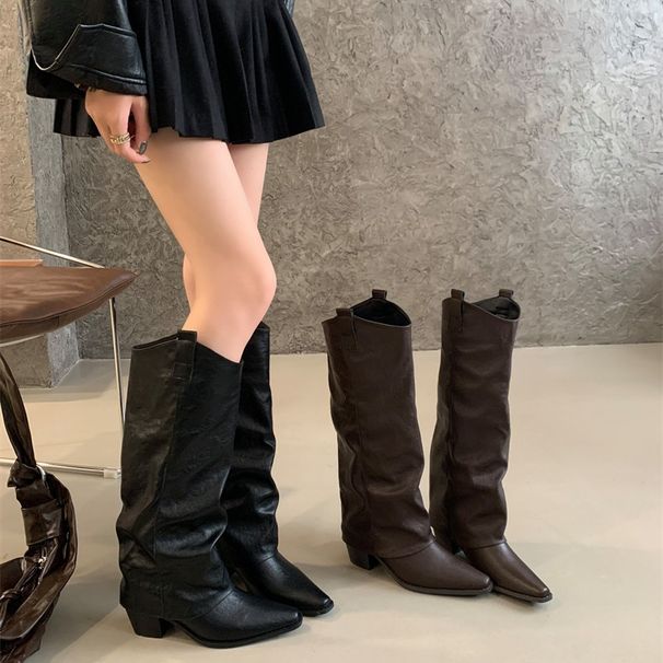 New Maillard Retro Pointed-Toe High-Heeled Stacked Knight Boots, Long Boots For Women_vogvips.com