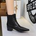 578-22 Chunky Heel Ankle For Women, Vintage Style, British Pointed Toe, Versatile, Slimming, Stretchy Chimney_vogvips.com