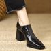 Women's Retro High Heeled Shoes Plus Size Side Zipper Chunky Heel Deep Mouth Professional Single Shoes_vogvips.com