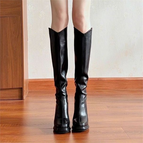Elegant Beige High Heel Over The Knee Boots Slimming Stretch Boots With Square Toe And Back Zipper For Fall Winter Slim Stretchy Boots High Boots_vogvips.com