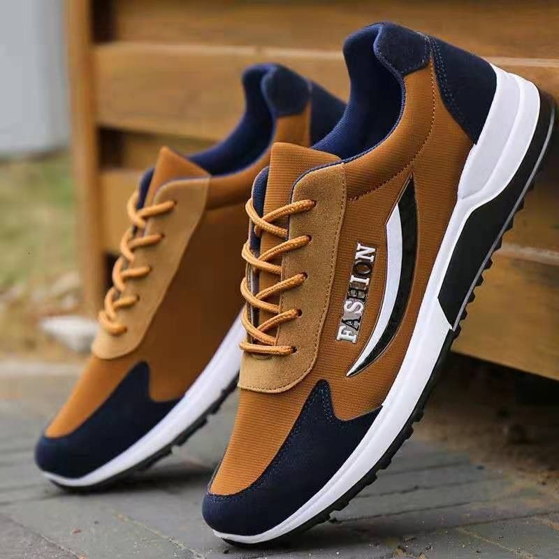Mens Brown Blue Color Block Casual Sneakers Breathable Comfortable_vogvips.com