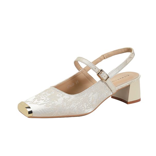 Qianluhui Style New Chinese Cheongsam Shoes, Printed Silk Satin, Luxurious And High-End, Chunky Heel Closed-Toe Mary_vogvips.com