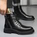 European Warm Series Side Zipper Martin Men High Top British Style Genuine Leather Work Motorcycle Autumn Winter Height Increasing Fleece_vogvips.com
