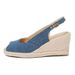 Women's Braided Jute Peep-Toe Wedge Sandals - Women's Platform Shoes With Buckle & Denim Accents (Blue)_vogvips.com