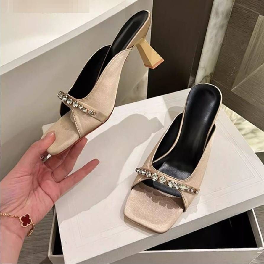Women's Vintage Heels – European Style Open-Toe Sandals With Crystals (Elegant Block Heel Slippers)_vogvips.com