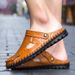 Men's Casual Summer Beach Sandals Closed Toe Walking Outdoor Sandals Slip-On Comfortable Leather Shoes For Man_vogvips.com