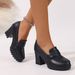Women's High Heeled Shoes Slip on Chunky Retro Leather plus Size Spring Export_vogvips.com