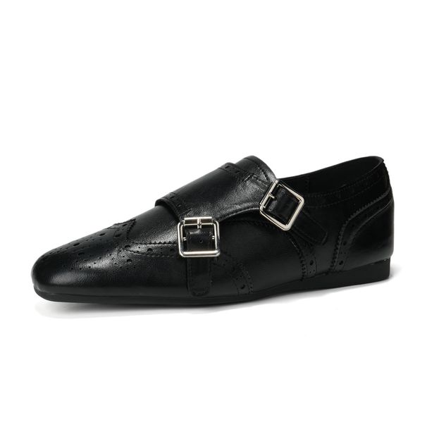 Baroque Carved Small Leather Shoes Women's Brock Loafers Single Shoes_vogvips.com