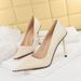 9611-8 Vintage Stone Pattern High Heels Shoes Thin Heel Shallow Pointed Toe Metal Bead Rivet Women's Pumps_vogvips.com