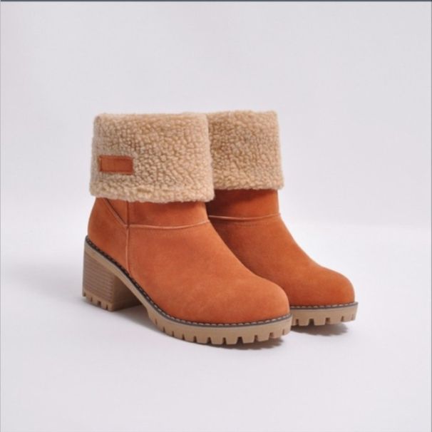 Women's Shoes Snow Boots, Plus Size, Thickened, Chunky Heel, Platform, Lamb Wool, Women's Shoes_vogvips.com