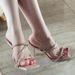 Summer Sexy French Nude Mirror Patent Leather Square Toe Stiletto Slingback Sandals With Criss-cross Straps_vogvips.com