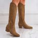 Western Embroidery Chunky Heel Boots – Slip-On Mid-Calf Cowboy Boots For Men & Women (Black/Khaki, Sizes 35-43)_vogvips.com