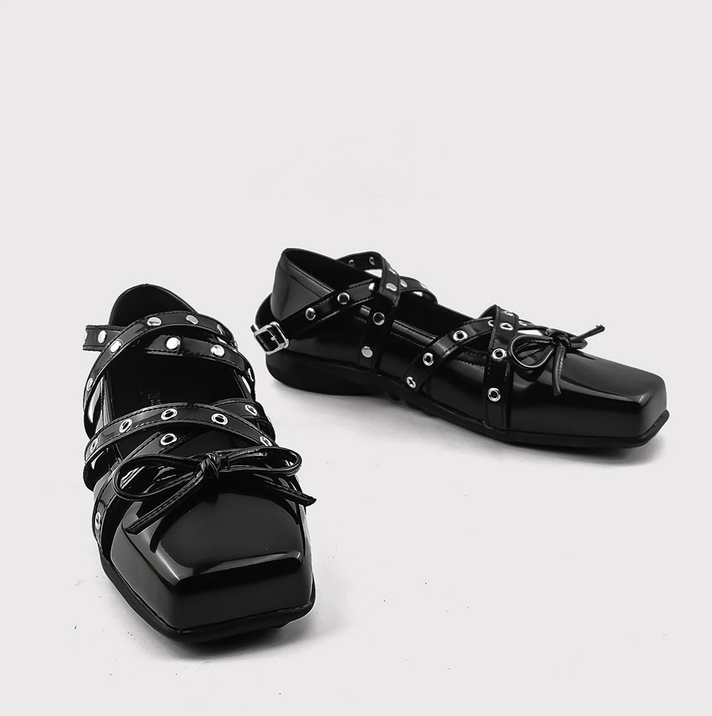 Designer Black Crisscross Strap Bow Mary Janes For Women,low-cut Ballet Flats,flat Sole,vintage Style,single Shoe_vogvips.com