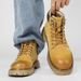 Men's Genuine Leather Mid-Calf Work Boots With Thick Sole - Chunky Martin Boots For Men & Women, Casual Round Toe Boots In Golden & Sand_vogvips.com