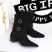 578-21 European And American Style Fashion Short Retro Pointed Toe Chunky Heel Suede Martin Belt Buckle Comfortable_vogvips.com