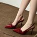2025 Spring/Summer New Burgundy Patent Leather High Heels For Women With Bowknot, Pointed Toe, Shallow Mouth, Single_vogvips.com