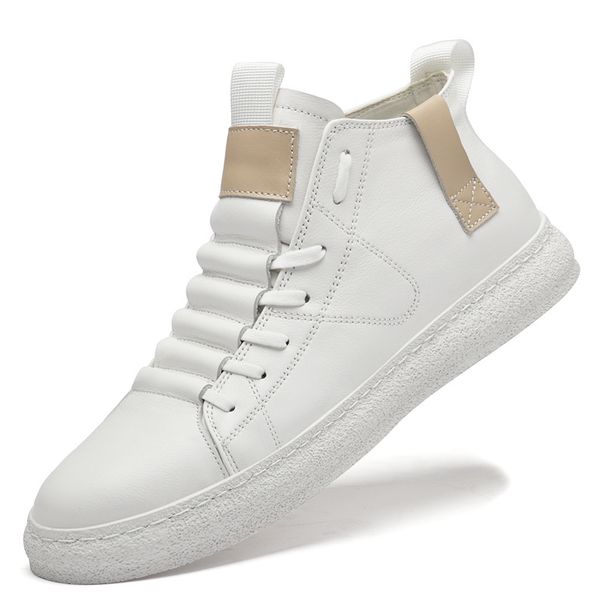 Men's Casual High-top Board Shoes First Layer Cowhide Large Size Men's Sports Comfortable Sheepskin Tide White Shoes_vogvips.com