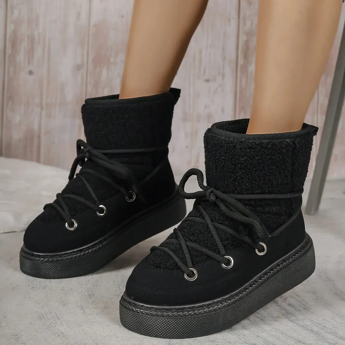 winter round head thick bottom front with a slip-on fashion casual short tube warm cotton shoes snow boots women 240826_vogvips.com