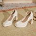 Comfortable Wedding Shoes Petite Women, New Style, Thick Heel, Waterproof Platform, High Heels For Hosts, Performances,_vogvips.com