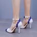 Women's Shoes 9cm color matching blue and white lace flower banquet stage sandals stiletto sandals female dance cheongsam pointed sandals_vogvips.com