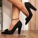 Ladies Black High Heels Bowknot Decoration Casual Simple Style Plush Pointed Toe Women's Shoes_vogvips.com