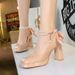 9981-H78TP Korean Version Square Toe Thick Super High Heel Waterproof Table Pearl Chain Straight Ribbon Butterfly_vogvips.com