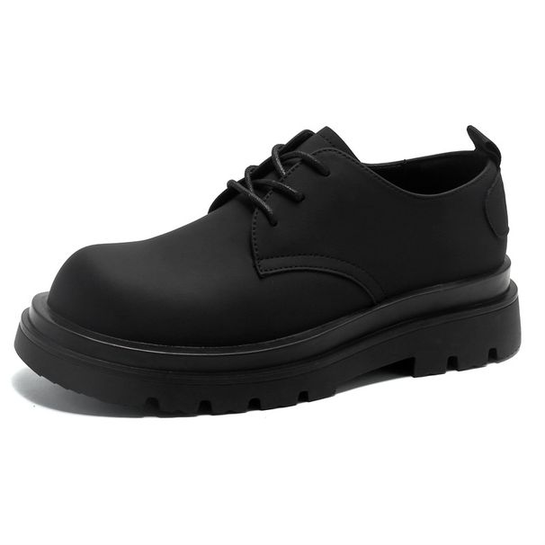 3187 New Carbon Black Round Toe Genuine Leather Thick Sole Height Increasing Derby Men's Casual Business Commuter Shoes_vogvips.com