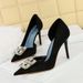 Women's shoes slim heels high heels shallow mouth pointed side hollowed out square rhinestones_vogvips.com