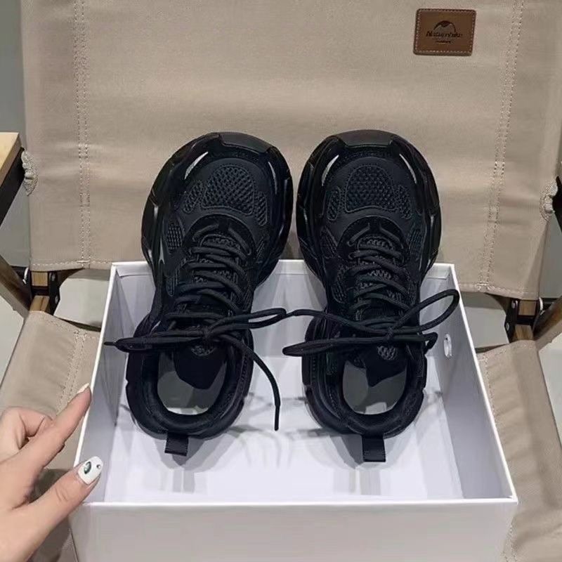 Warrior Soft Sole Lightweight Sneakers Women, Trendy Black Dad Shoes, Breathable Mesh Running Shoes For Autumn_vogvips.com
