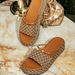 Women's Platform Sandals With Rhinestones - Comfortable Slip-On Summer Shoes, Casual Wide Strap Flip Flops, Retro Fashion Footwear In Brown"_vogvips.com