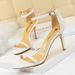 126-A10 Style Fashion Simple Open Toe Stripe Slim High Heels Lacquer Leather Sexy Women's Sandals_vogvips.com