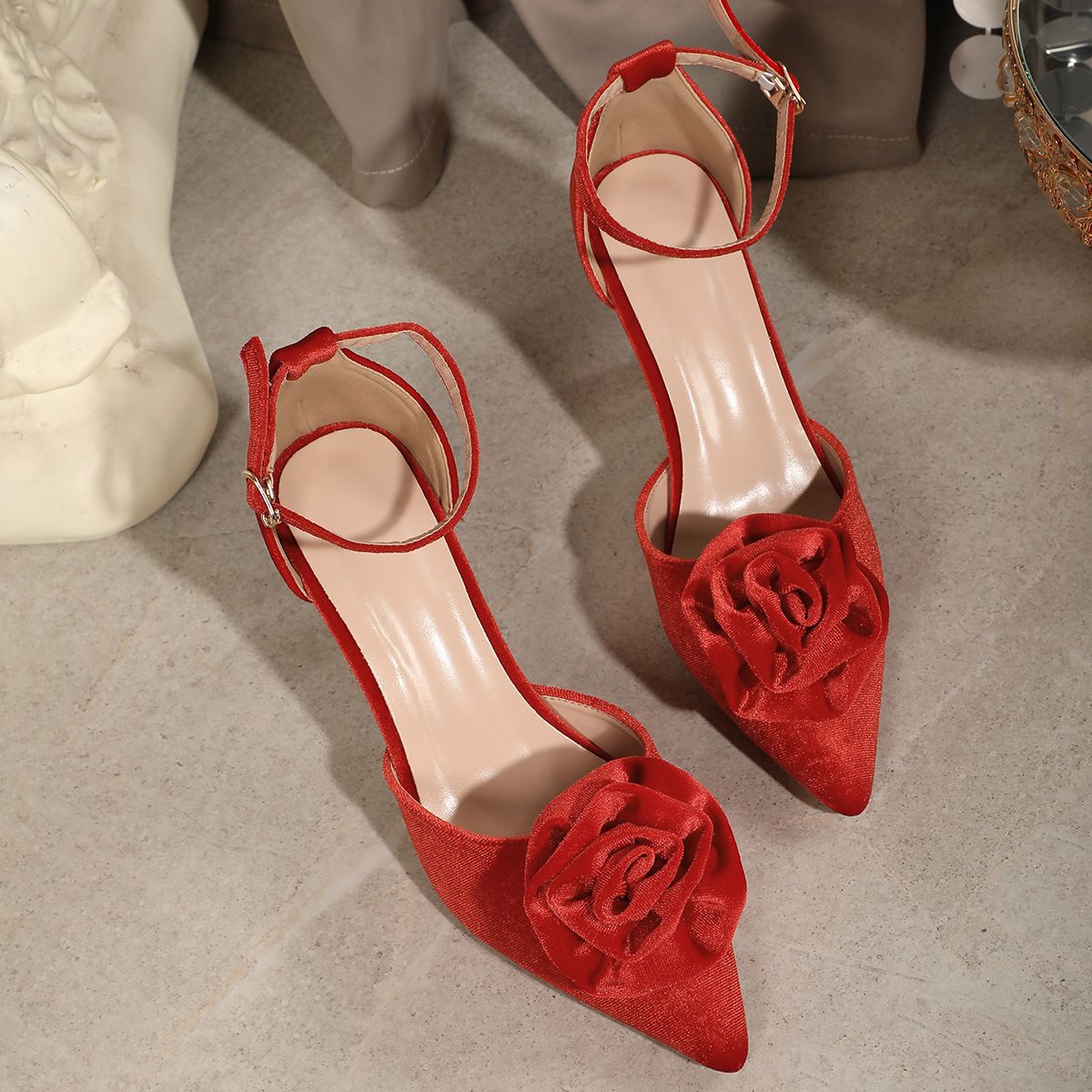 High Heels Red Roses Decorated Stiletto Pointed Fashion Casual Sexy Women S Shoes_vogvips.com