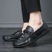 Euro Step Top Layer Cowhide Genuine Casual Slip-On Leather Loafers Men's Single Shoes_vogvips.com