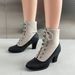 40-45 Foreign Trade Cross-Border Plus Size Women's Autumn Winter Color Block Cross Lace Mid-Heel Short Martin Boots H282_vogvips.com