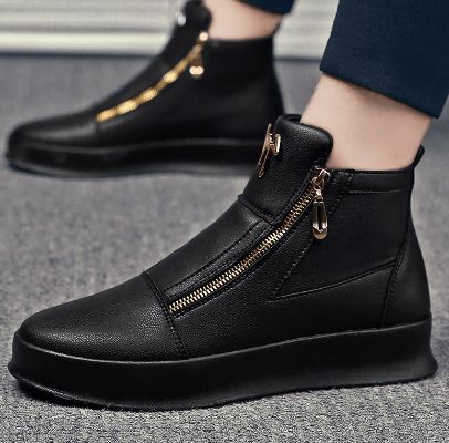 Men's Shoes Trendy Men's Shoes Summer New Leather Breathable High Top Shoes Thick Soled White Casual Shoes Men's High Top Sneakers_vogvips.com