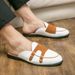 Casual Small Leather Shoes Summer Breathable Bun Head British Half Sandals Korean Version Of A Large Size Slip-on Lazy Casual Shoes Men_vogvips.com