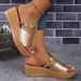 Foreign Trade Plus Size European And American Summer New Wedge Thick Sole Peep Toe Slippers Height Increasing Casual_vogvips.com