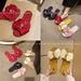 French Sweet Bow Satin Bridal Sandals Spring Summer Bridesmaids Non-Slip Household Slippers For Morning Robes Wear_vogvips.com