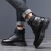 European Warm Series Men's Martin Spring Autumn Winter Korean Style High-top Black Trendy Motorcycle Leather Thick-soled Non-slip Work Boots_vogvips.com