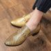 New Style Of Gold Men's Shoes Handsome Silver Pointed-toe Leather Shoes With One Foot, Fish Scale Pattern Business Gold Catwalk Dress Loafers_vogvips.com