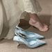Sea Salt Blue French Style Elegant Closed-Toe Sandals For Women 2025 Spring Summer New Thin Heel Pointed Toe Backless_vogvips.com