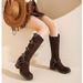 Genuine Leather Suede Black Cowboy Boots High Top Over The Knee Miu Retro Riding Boots With Belt Buckle For Women_vogvips.com